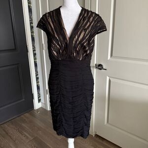 Tadashi Shoji Classic Black Shirred Silk Cocktail Party Dress Size 8